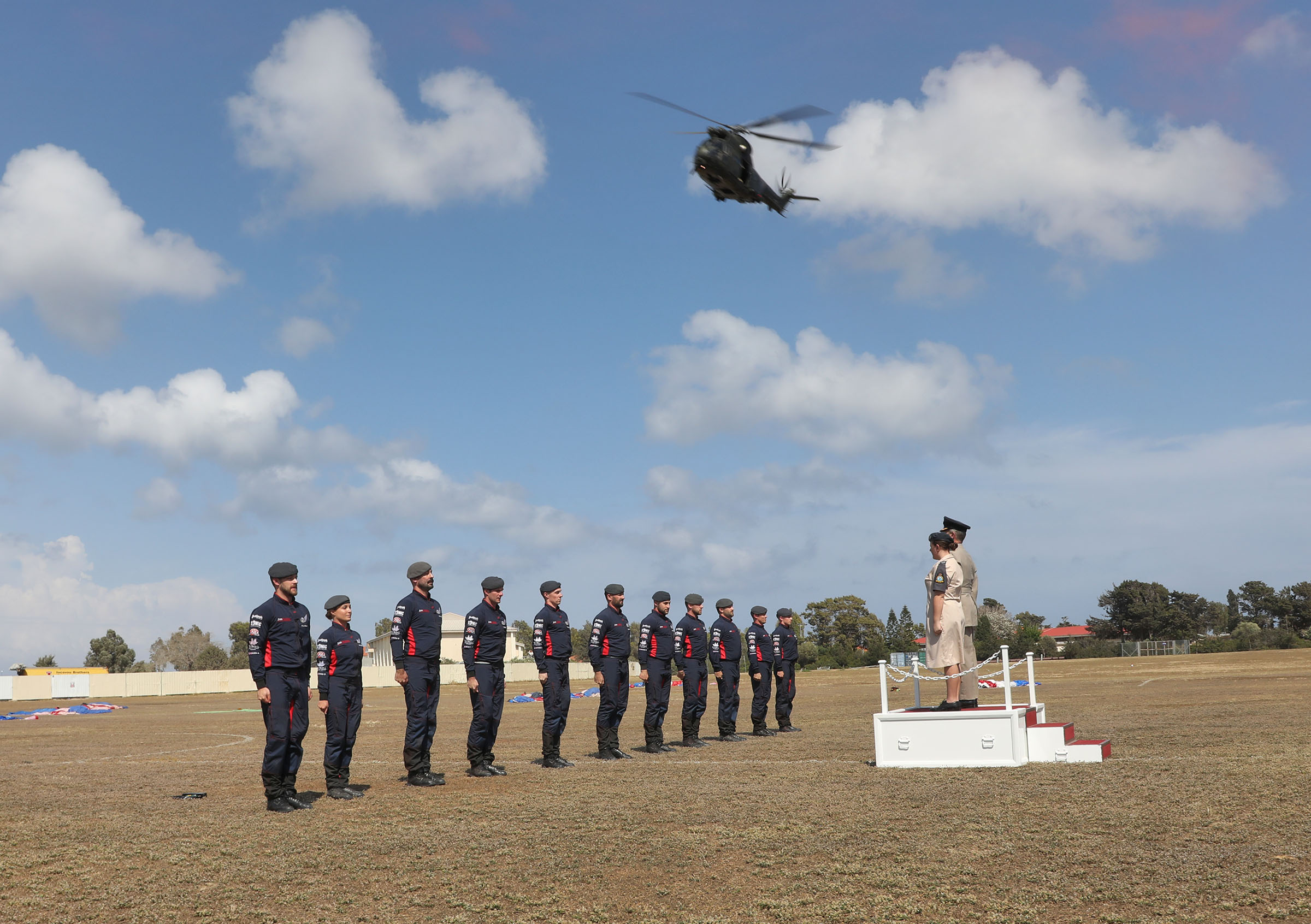 With the Royal Air Force Puma flying high in the sky, the Royal Air Force Falcons Parachute Display Team performed their spectacular aerial display in Cyprus for military personnel and their families based on the island.